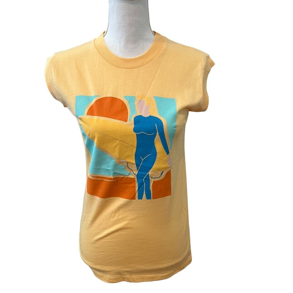 Girl Dangerous Free People Retro Surfer Girl Graphic Tee Top Yellow S